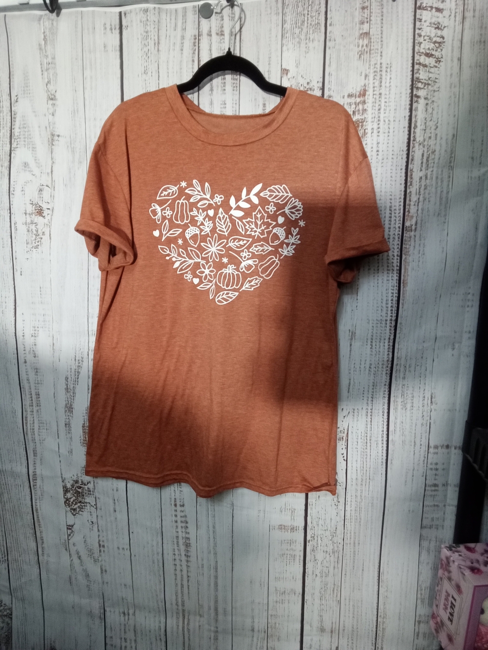 Rust Orange Graphic Heart Floral Tee